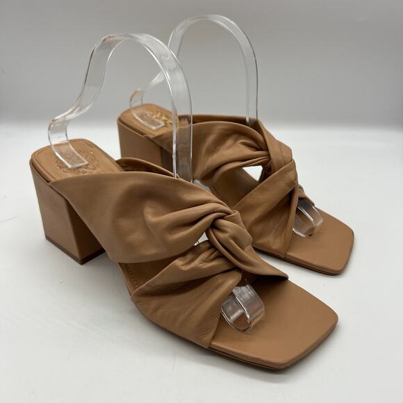 Vince Camuto Leather Square Heeled Mules Jenabie Sandstone Tan Strappy Size 10 - Picture 1 of 8